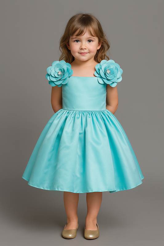 The Magic Wand Flower Embelished Party Dress For Girls- Blue