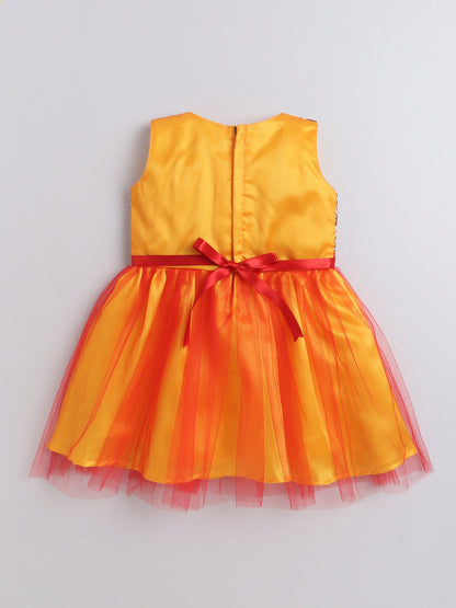 Sleeveless Kashmir Garden Embroidered Tulle Overlay Sleeveless Party Dress - Yellow And Red