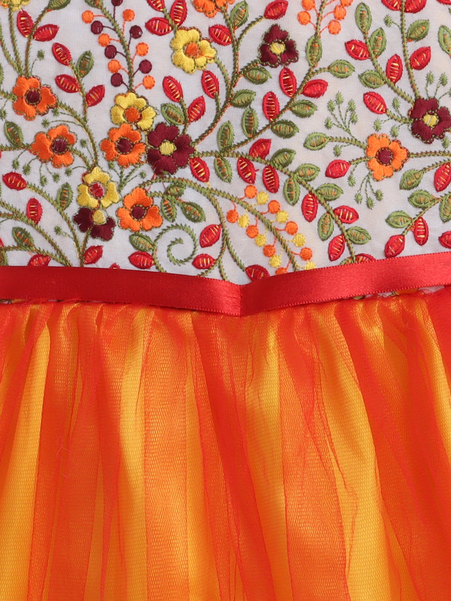 Sleeveless Kashmir Garden Embroidered Tulle Overlay Sleeveless Party Dress - Yellow And Red