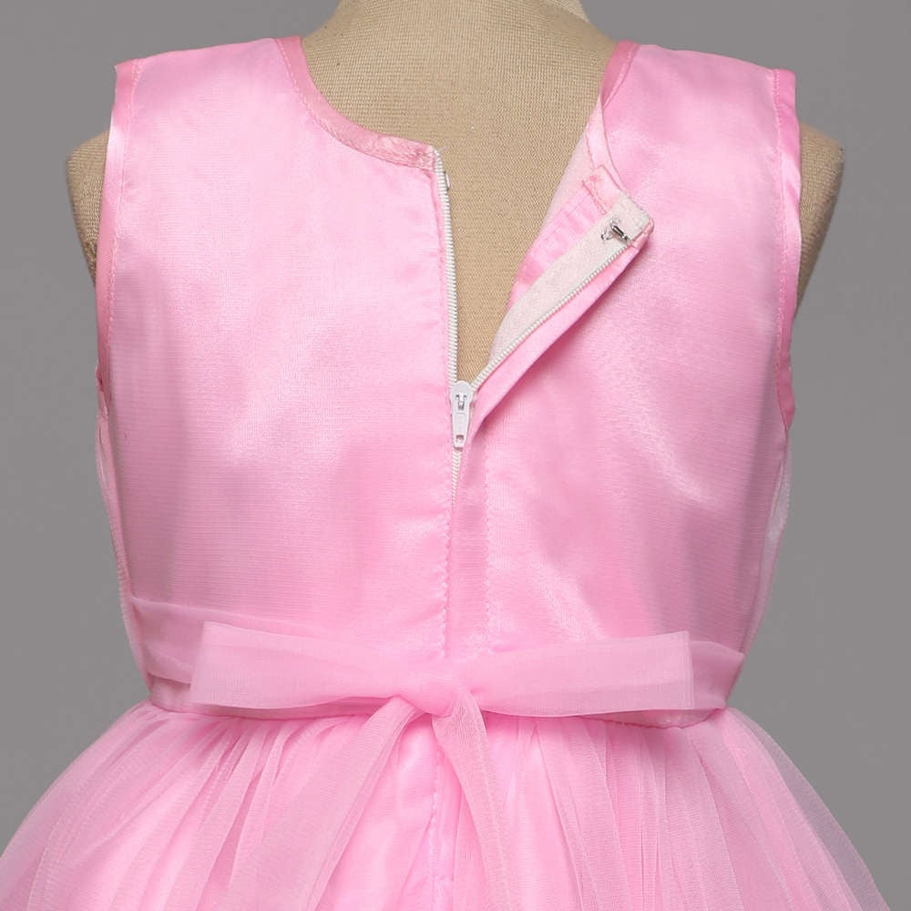 The Magic Wand Sleeveless Flower Embellished Ruffle Party Dress - Pink