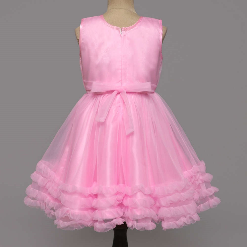 The Magic Wand Sleeveless Flower Embellished Ruffle Party Dress - Pink