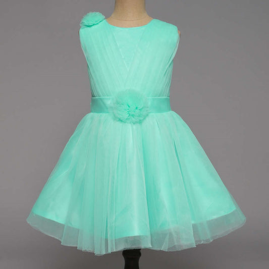 Sleeveless Flower Emebelished Party Dress Blue