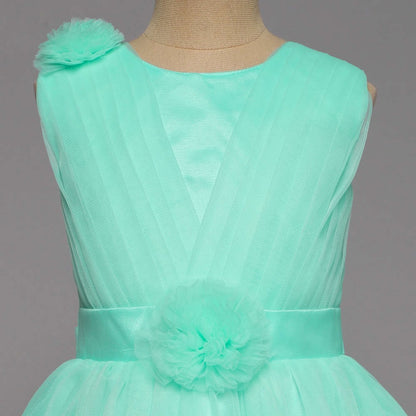 Sleeveless Flower Emebelished Party Dress Blue