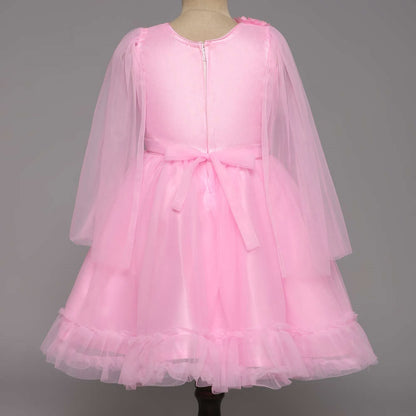 Off Shoulder Flower Embellished Ruffle Party Dress For Girls - Pink