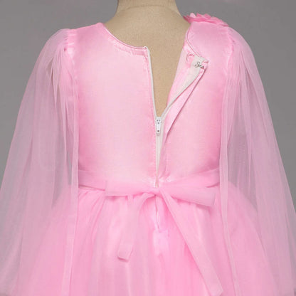 Off Shoulder Flower Embellished Ruffle Party Dress For Girls - Pink