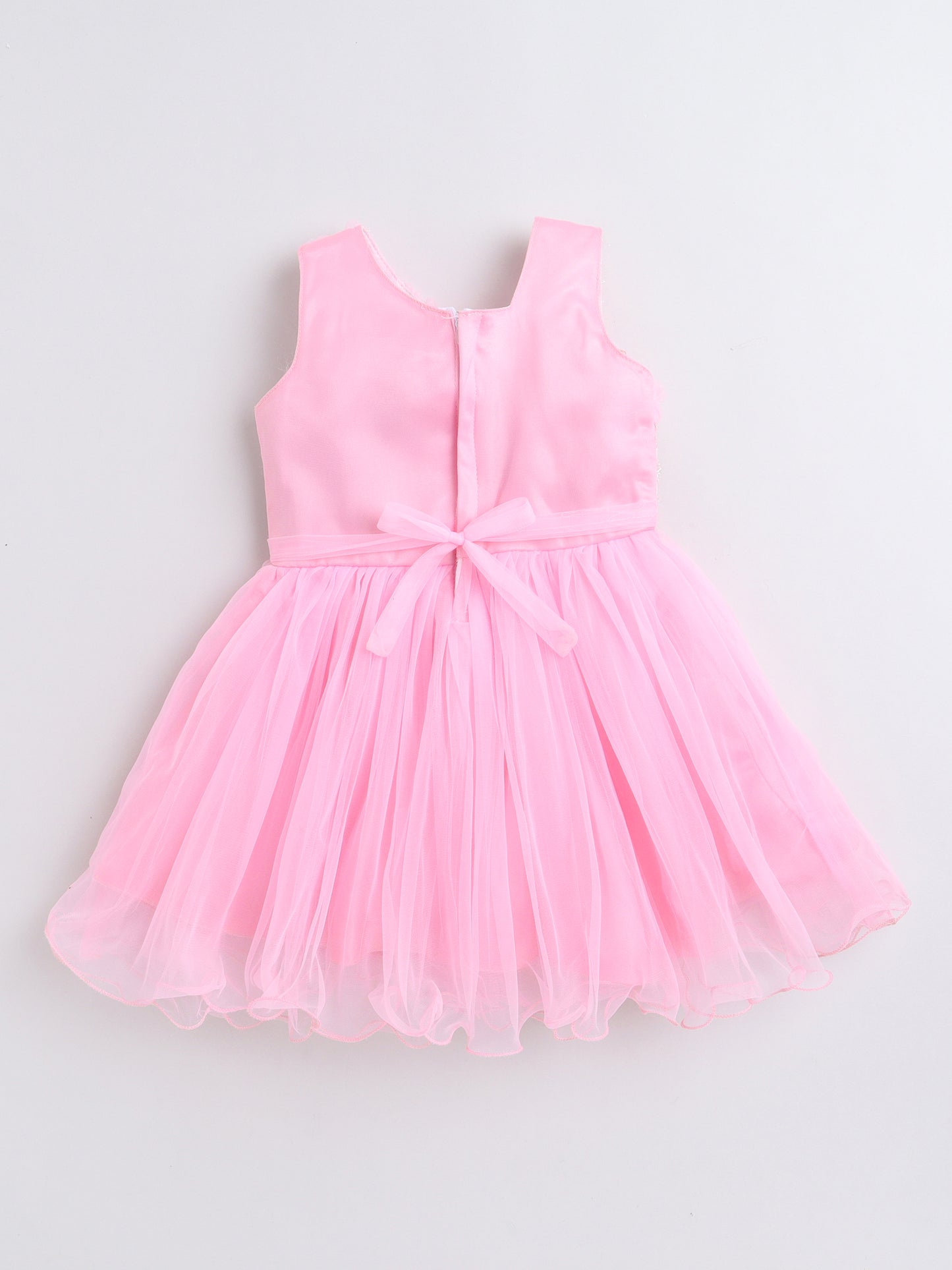 Sleeveless Flower Embelished Ruffle Party Dress For Girls Pink