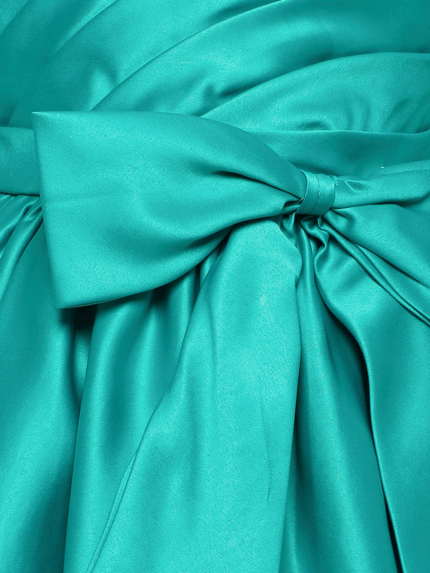 Solid Satin Cap Sleeves Big Bow Embelished Party Wear Dress For Girls Aqua Green