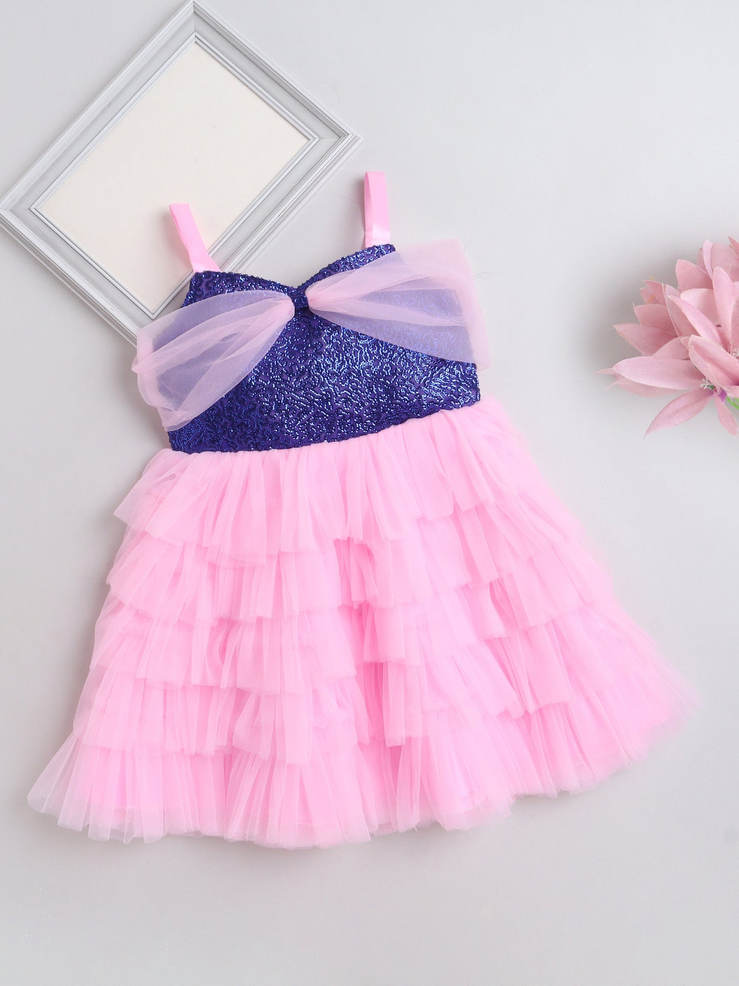 Sleeveless Bow Designed Sequin Embellished Party Dress - Pink
