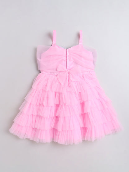 Sleeveless Bow Designed Sequin Embellished Party Dress - Pink