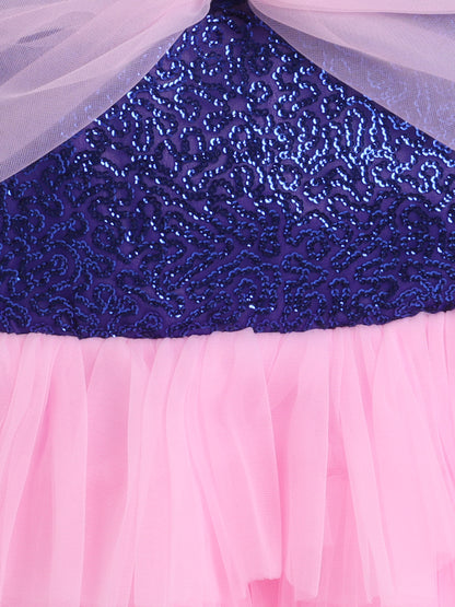 Sleeveless Bow Designed Sequin Embellished Party Dress - Pink