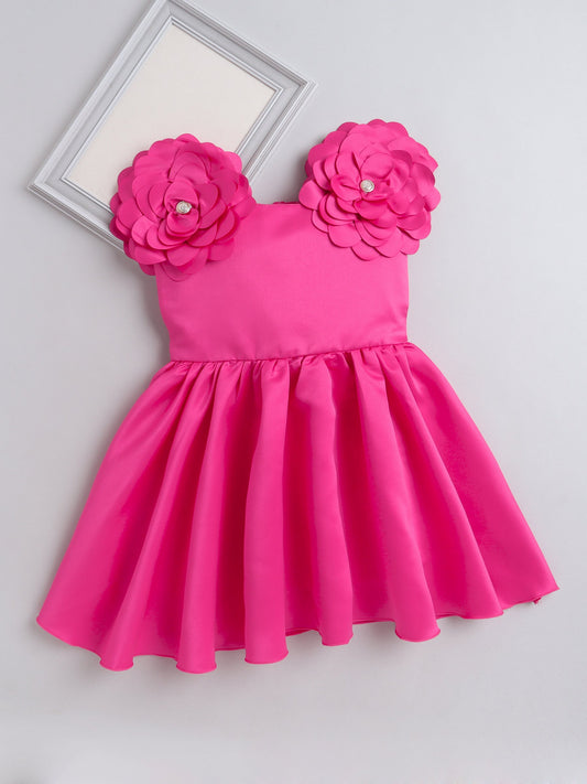 The Magic Wand Sleeveless Flower Appliqued Party Dress - Fuchsia