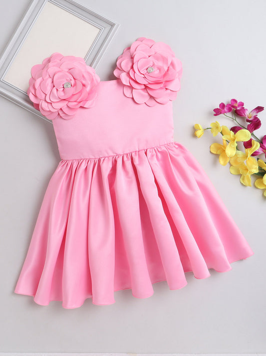 Sleeveless Flower Appliqued Party Dress - Pink