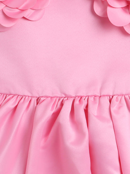 Sleeveless Flower Appliqued Party Dress - Pink