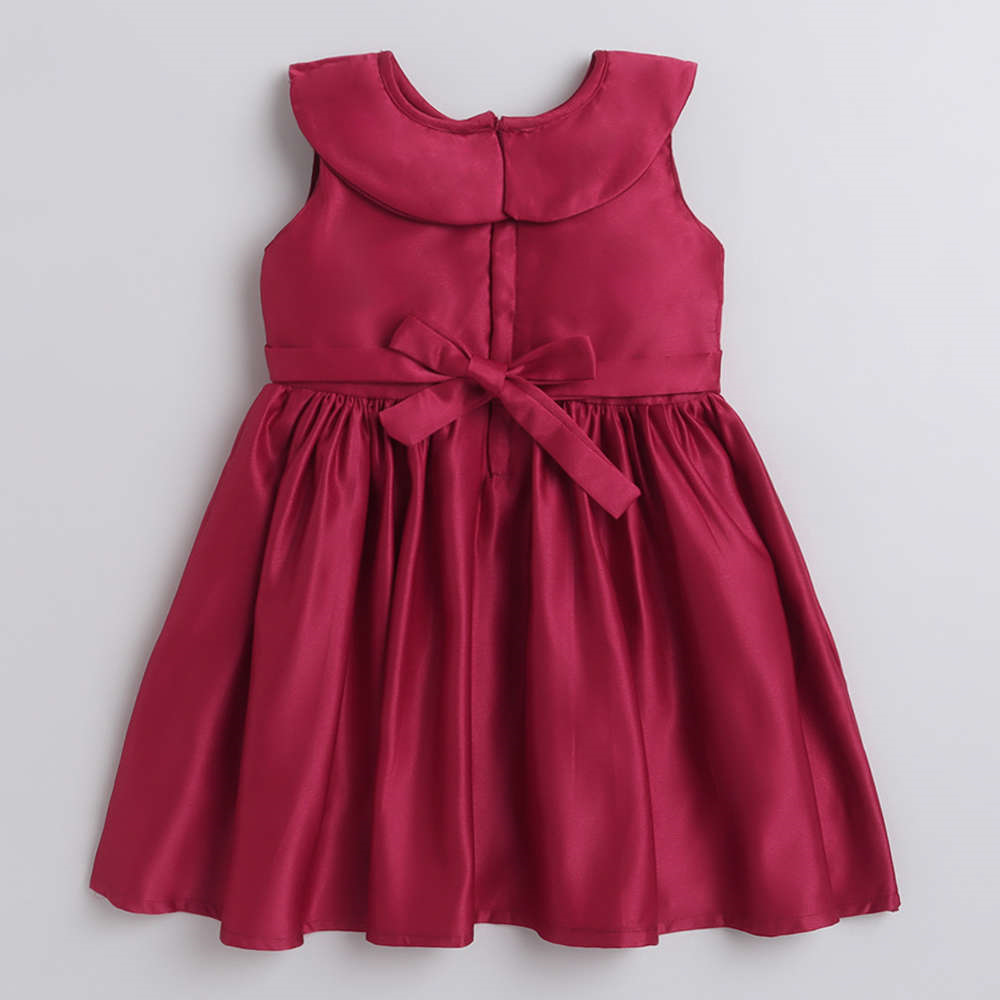 Solid Satin Sleeveless Bow Embelished Party Wear girls Dress  Maroon