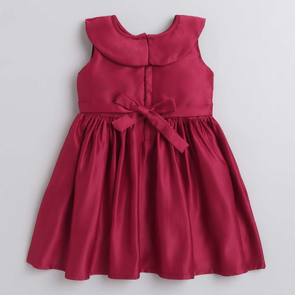 Solid Satin Sleeveless Bow Embelished Party Wear girls Dress  Maroon