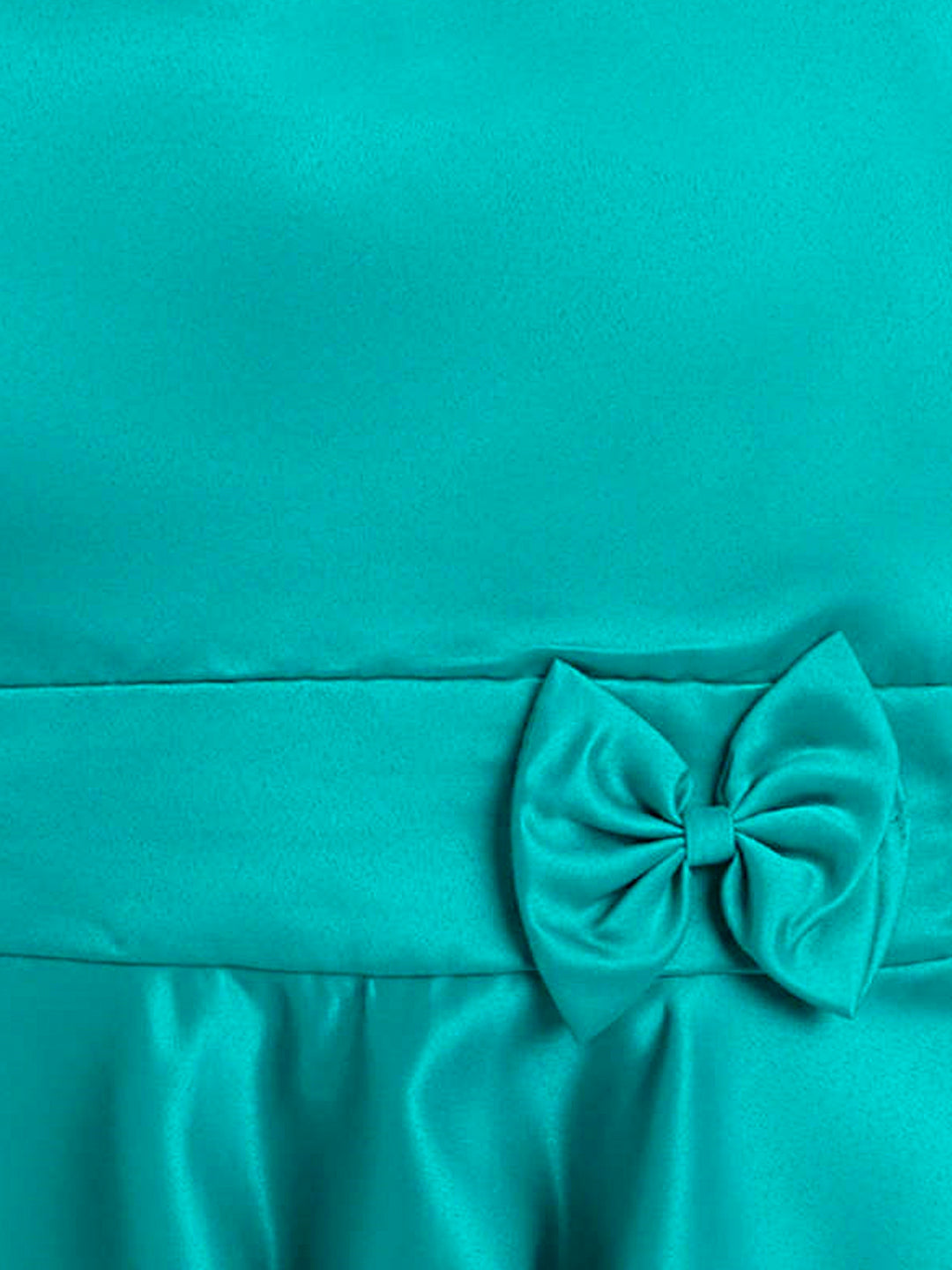 Solid Satin Sleeveless Bow Embelished Party Wear Dress For Girls Teal Green
