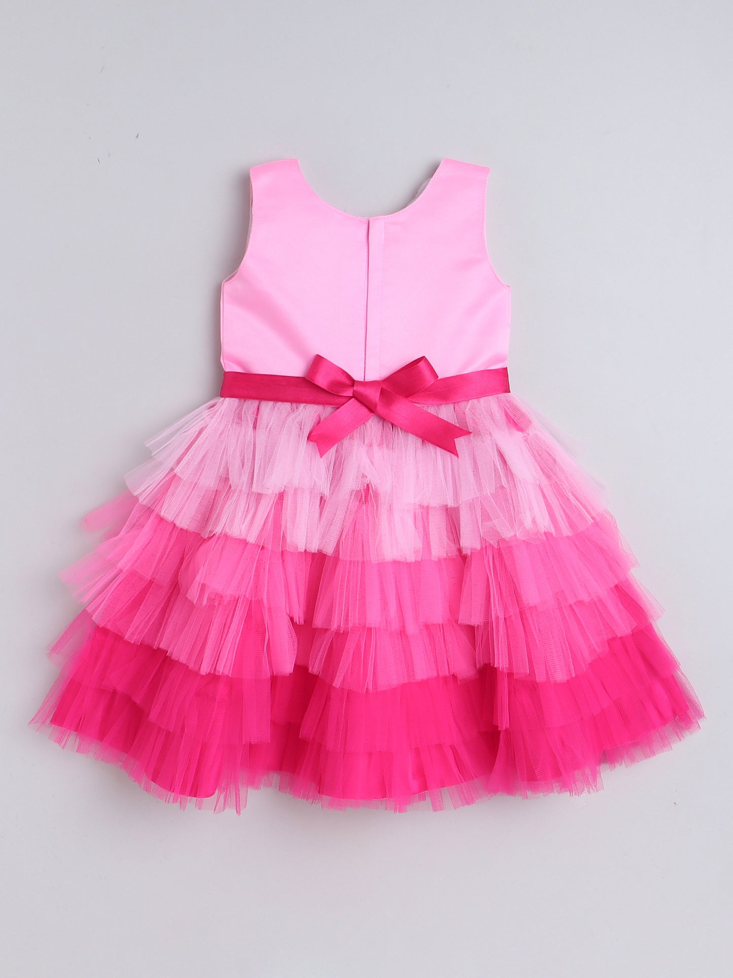 Sleeveless Tiered Dress With Corsage For Girls - Pink