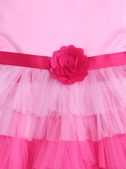 Sleeveless Tiered Dress With Corsage For Girls - Pink