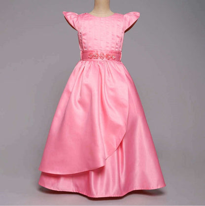 Cap Sleeves Floral Stone Belt Embellished Fit & Flare Overlapped Gown - Peach