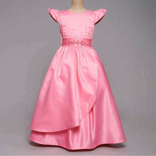 Cap Sleeves Floral Stone Belt Embellished Fit & Flare Overlapped Gown - Peach
