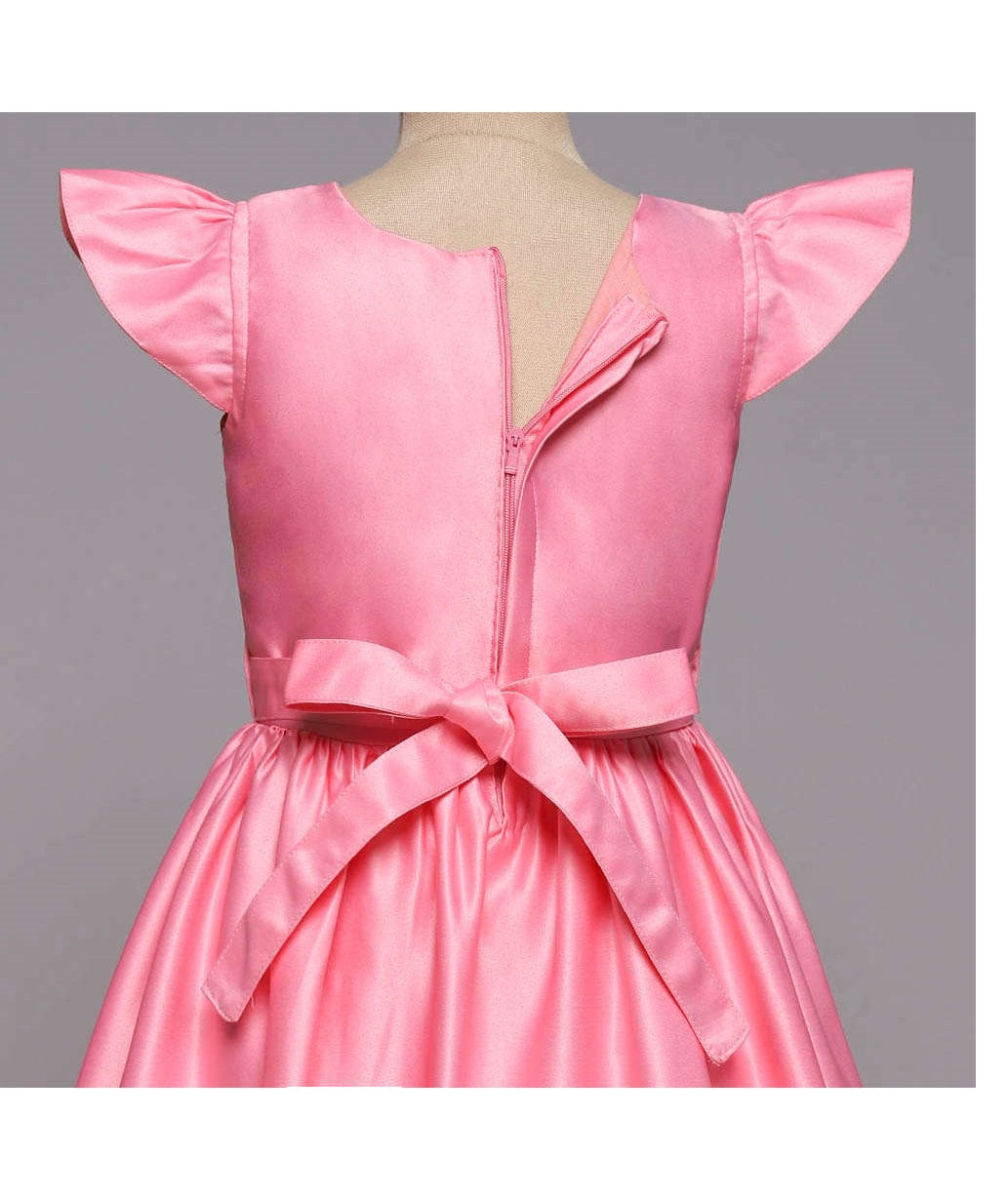 Cap Sleeves Floral Stone Belt Embellished Fit & Flare Overlapped Gown - Peach