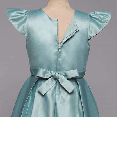Bow Embelished Cap Sleeves Long Gown Dress For Girls Mint