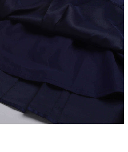 Long Gown Bow Embellished Cap Sleeves Dress For Girls - Navy
