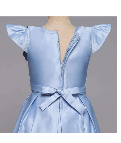 Cap Sleeves Long Gown Bow Embellished Dress For Girls - Blue