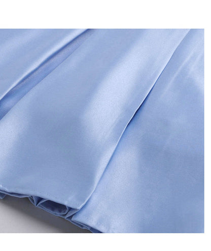 Bow Embelished Cap Sleeves Long Gown Dress For Girls-Blue