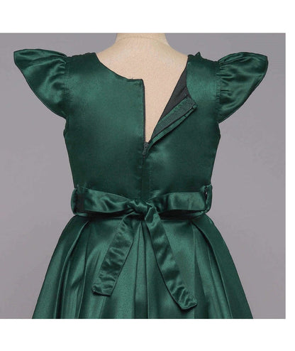 Cap Sleeves Stone Floral Applique Detailed Box Pleated Fit & Flare Gown - Green