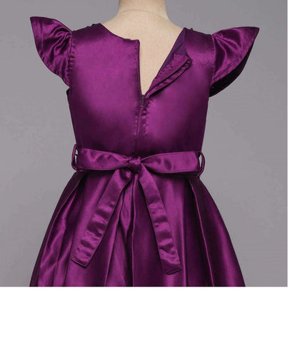 Cap Sleeves Stone Floral Applique Detailed Box Pleated Fit & Flare Gown - Purple