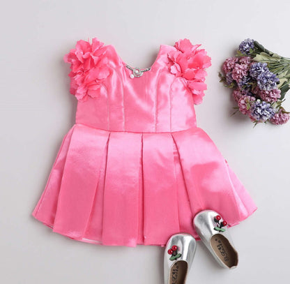 Flower Embelished Cap Sleeves Dress Pink