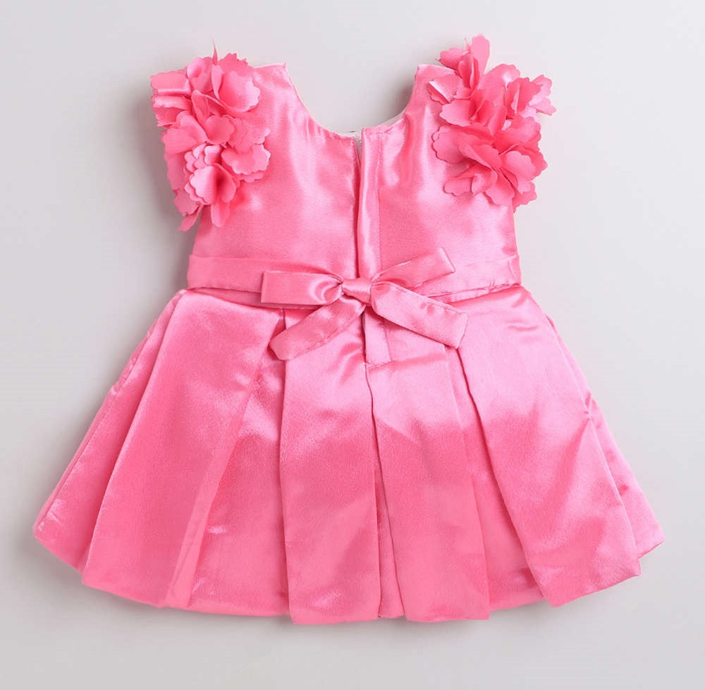 Flower Embelished Cap Sleeves Dress Pink