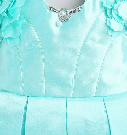 Flower Embelished Cap Sleeves Dress Aqua Blue