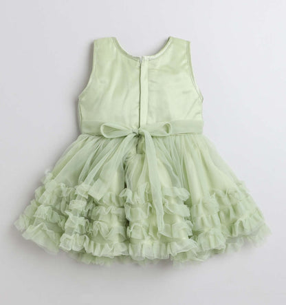 Sleeveless Flower Emebelished Ruffle Dress Mint Green