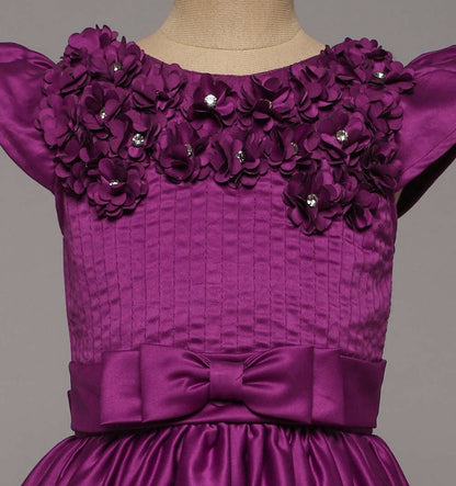 Bow Embellished Cap Sleeves Long Gown Dress For Girls - Magenta