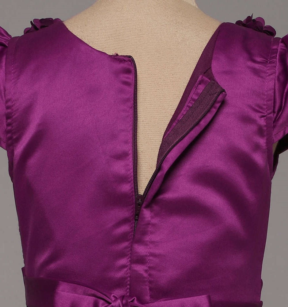 Bow Embellished Cap Sleeves Long Gown Dress For Girls - Magenta