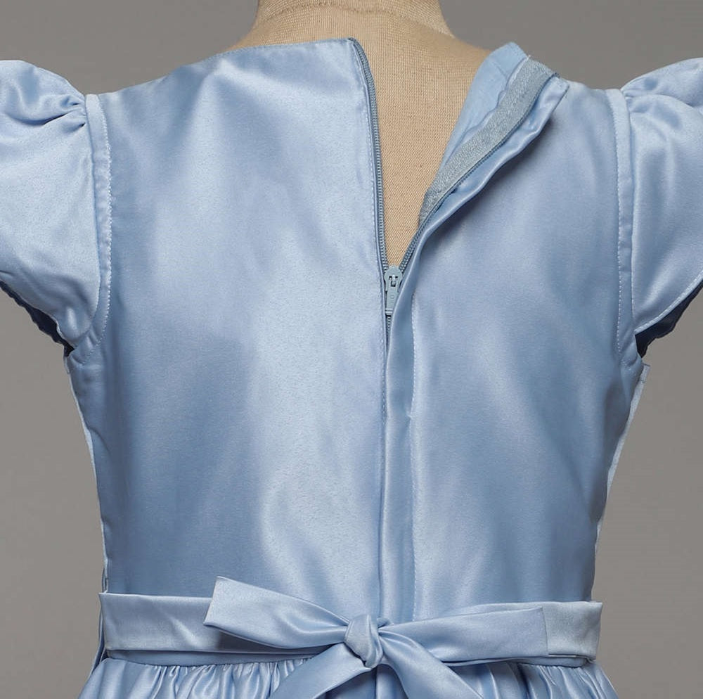 Cap Sleeves Placement Smocked Detailed   & Bow Embellished Gown - Blue