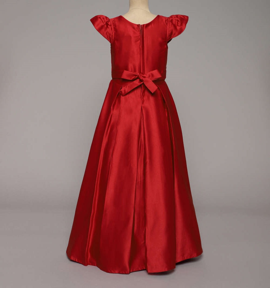 Bow Embellished Cap Sleeves Long Gown Dress For Girls - Red