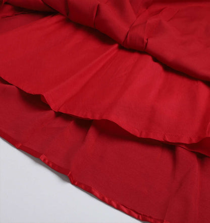 Bow Embellished Cap Sleeves Long Gown Dress For Girls - Red