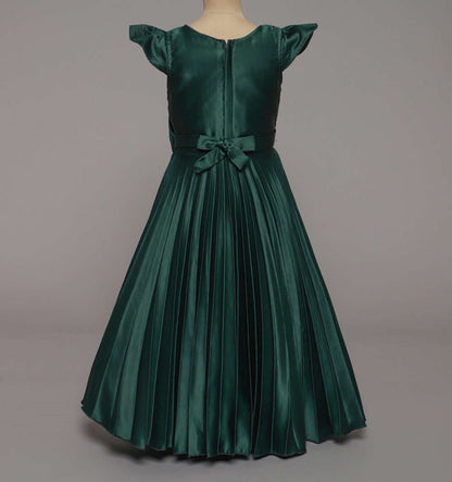 Cap Sleeves Canadian Smocking Detailed Bodice With Bow Embellished Gown - Green