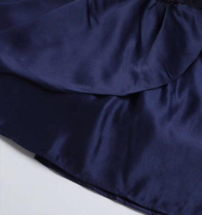 Bow Embellished Cap Sleeves Long Gown Dress For Girls - Navy