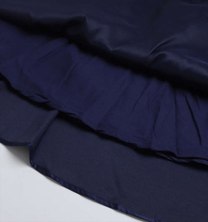 Bow Embellished Cap Sleeves Long Gown Dress For Girls - Navy