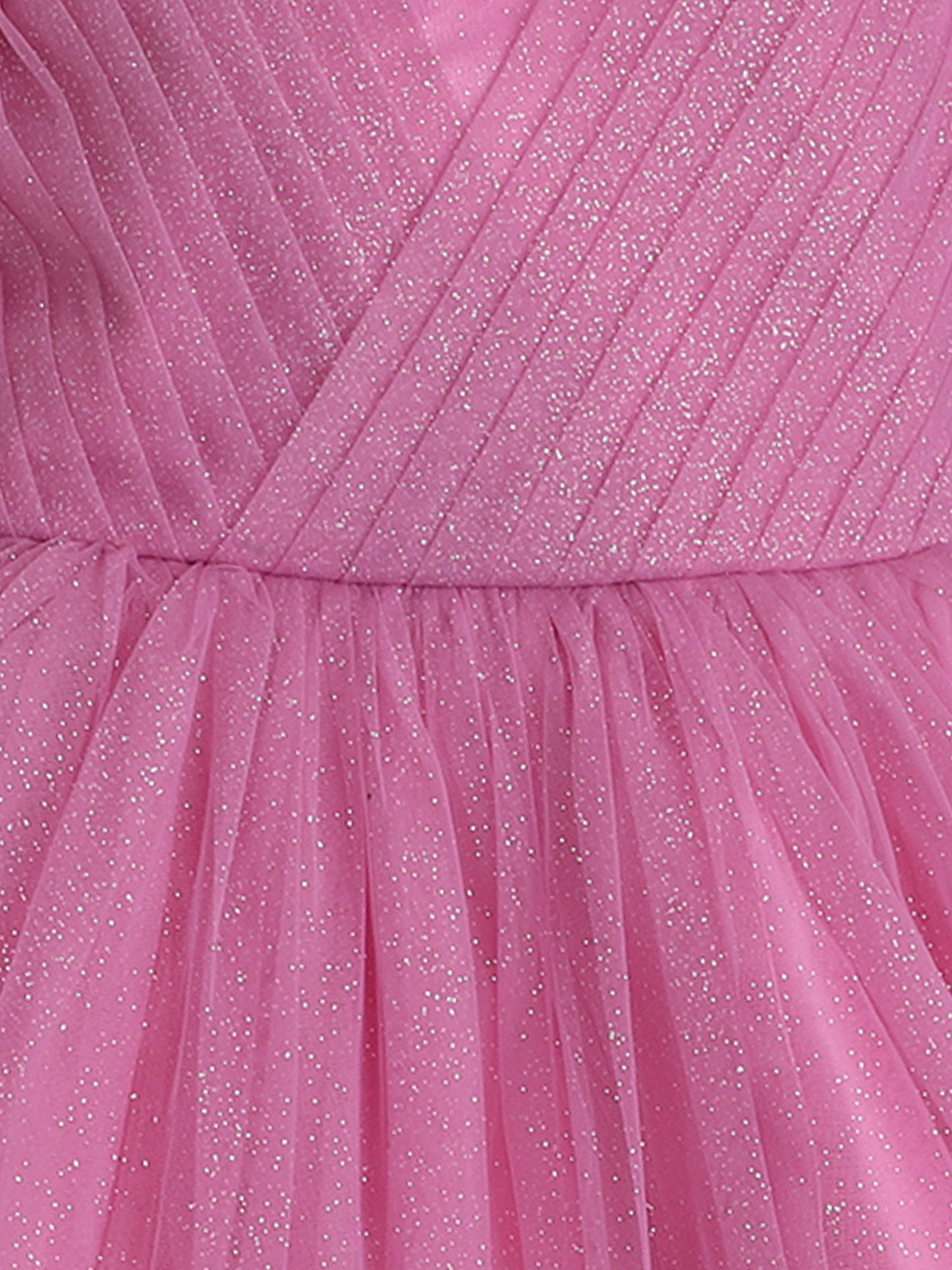 Ruffle Detailed Fit & Flare 3/4th Sleeves Party Dress For Girls- Onion Pink