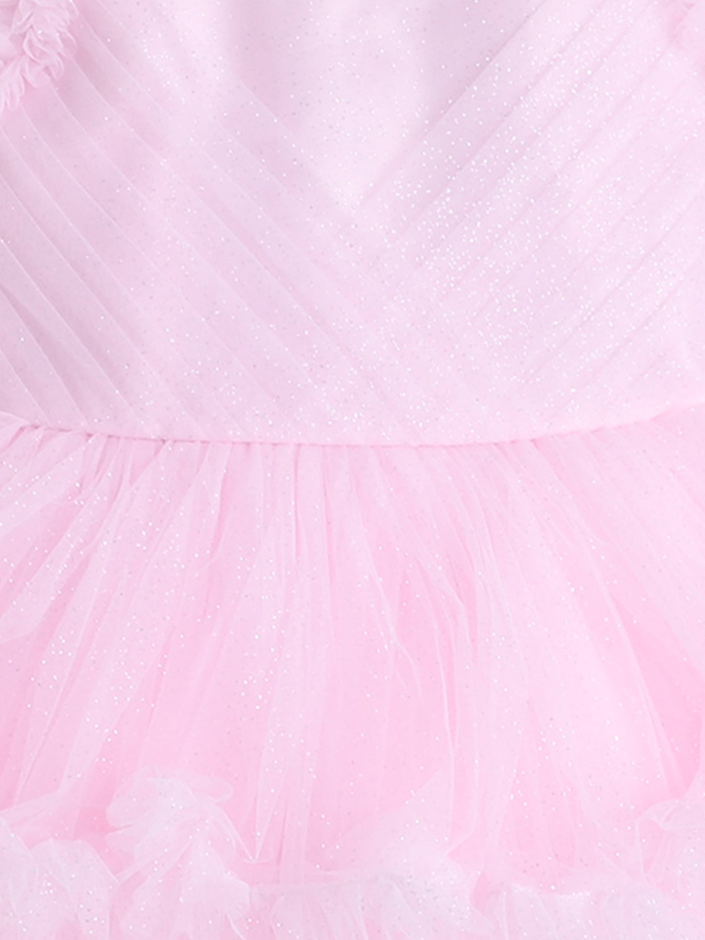 Full Sleeves Net Party Dress- Pink