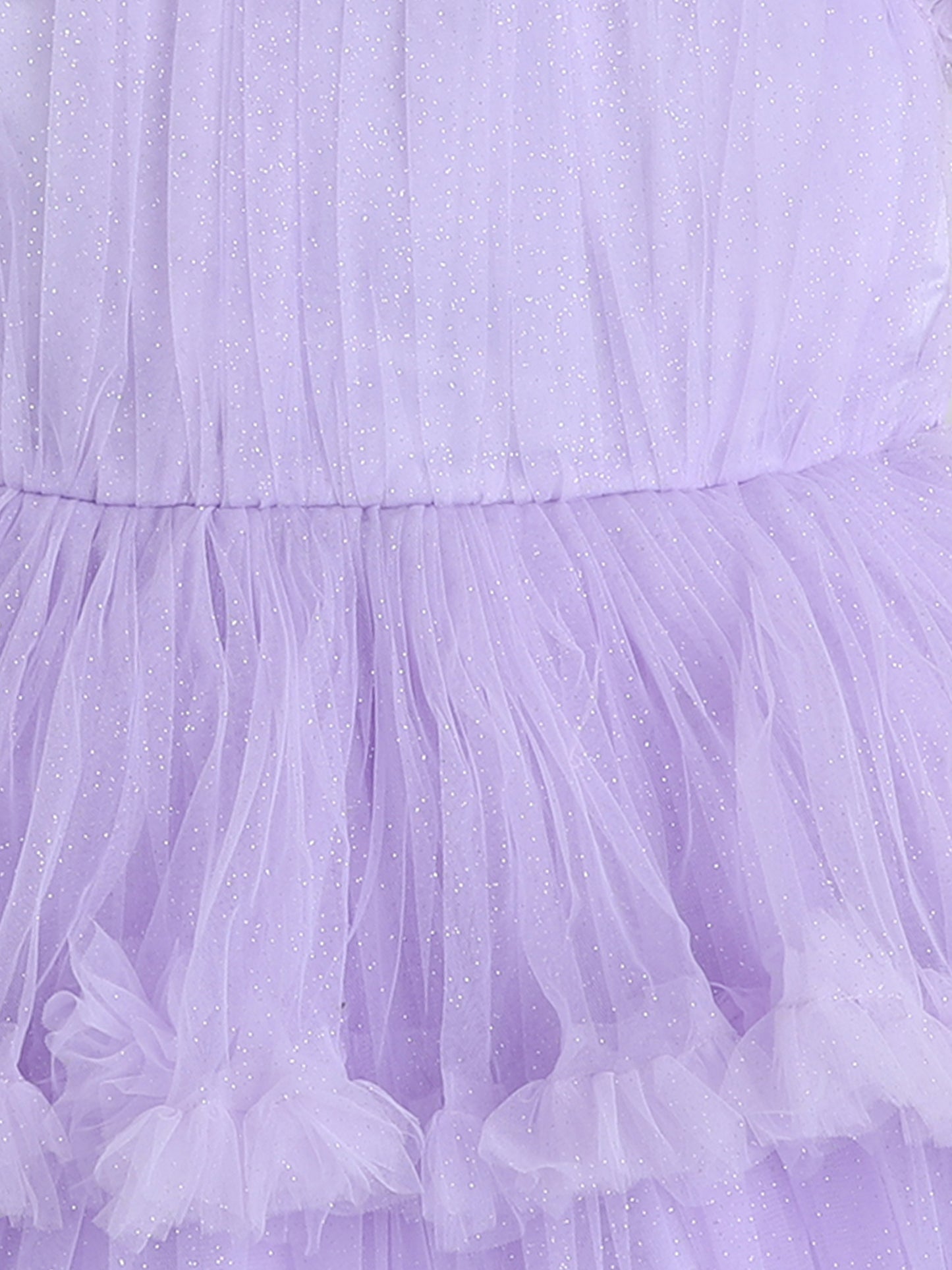 Ruffle Detailed Fit & Flare Short Sleeves Tiered Party Dress For Girls - Lavender