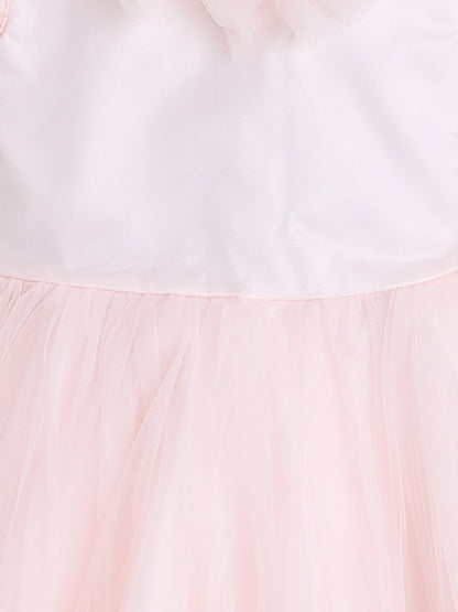 Ruffle Detailed Fit & Flare Short Sleeves Party Dress For Girls - Peach