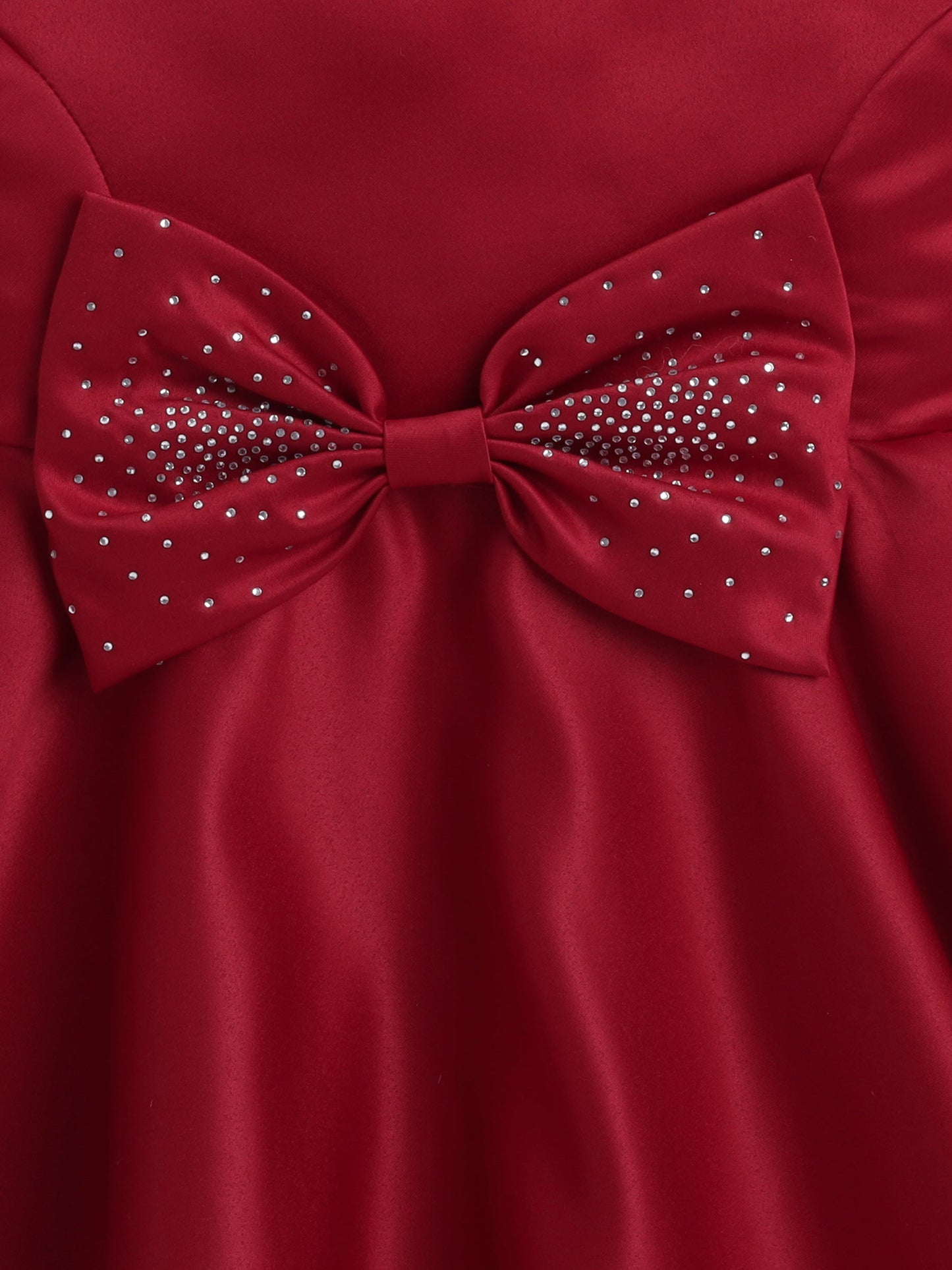 Sleeveless Bow Embelished Fit & Flare Party Dress For Girls-Red