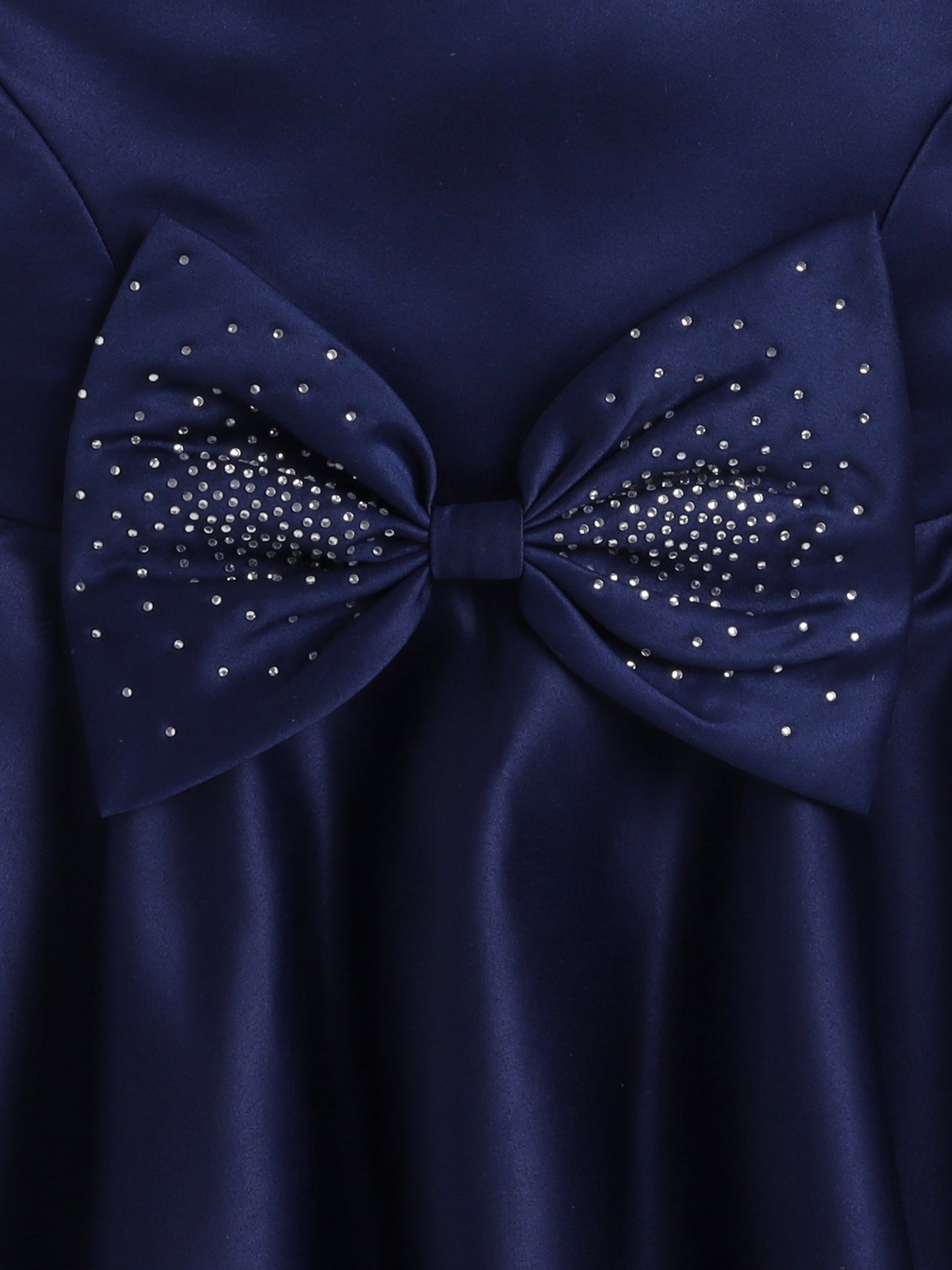 Sleeveless Bow Embelished Fit & Flare Party Dress For Girls-Navy