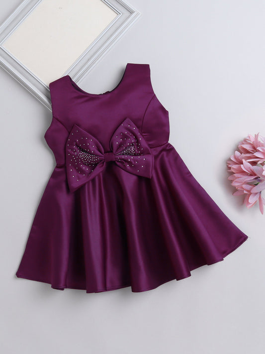 Sleeveless Bow & Stone Embellished Fit & Flared Dress -  Wine
